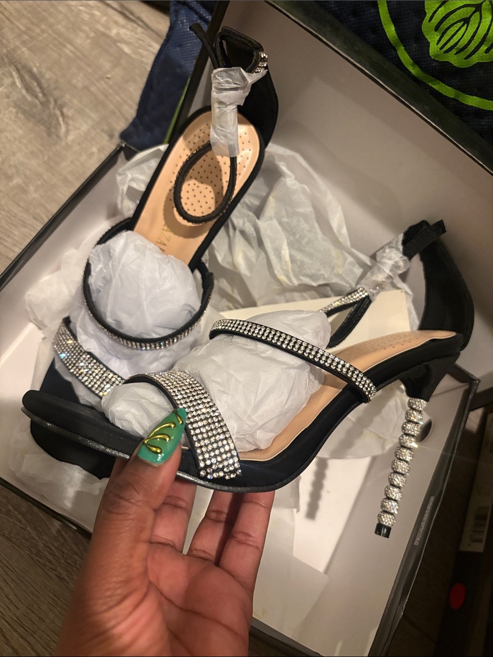 Women's Black Crystal-Strap Heeled Sandals